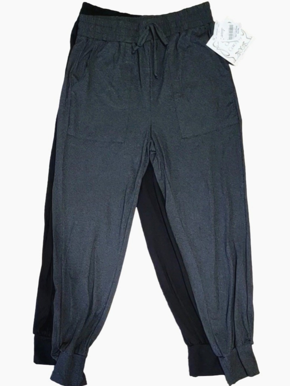 Two Pair Women's Drawstring Jogger Pants - Charcoal Gray And Black